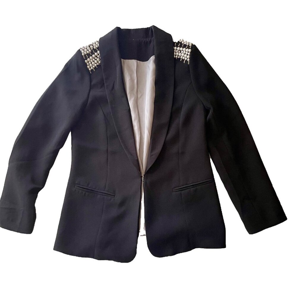Vintage Blazer, Size S/M, 90s Black Western Style Jacket with Pearl Epaulettes